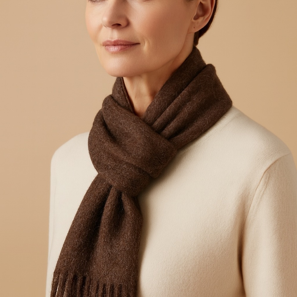 TUMI 100% Baby Alpaca Scarf Brown Unisex Luxury Soft Warm Peru Made Gift Ready